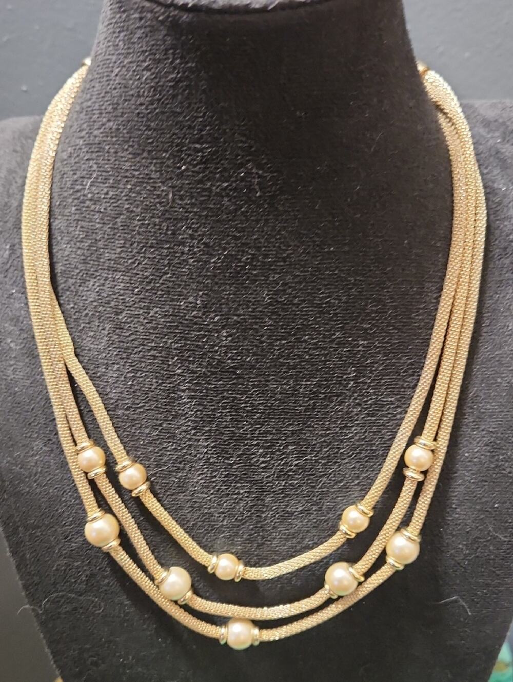 Anne Klein Gold-Tone Multi-Strand Necklace with Pearl Accents